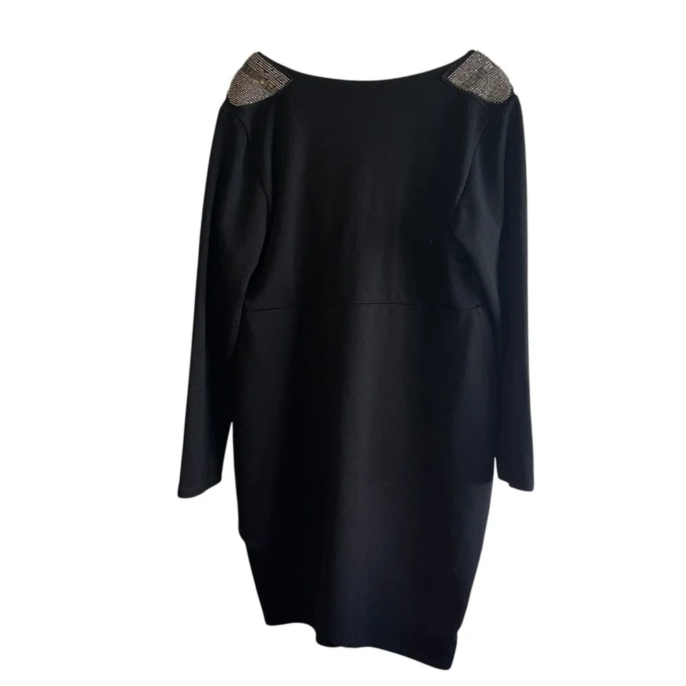 Rebel Wilson for Torrid Womens Black Faux Wrap Dress Size 2 Embellished Shoulder - Picture 3 of 11